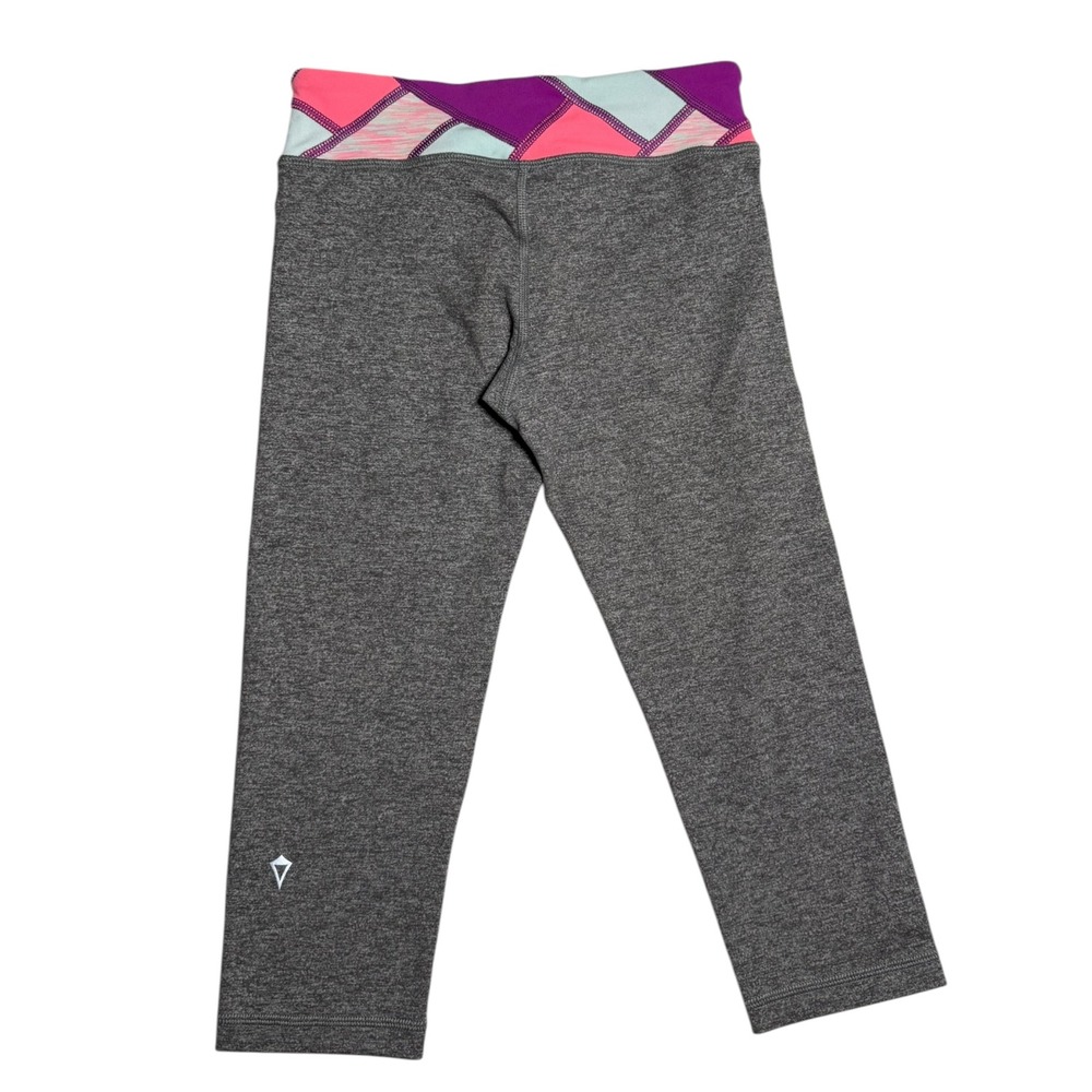 Ivivva Girls Gray Heathered Cropped Leggings Geometric Waistband Size 10